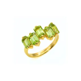 Peridot Baguette Gold Ring - Asymmetric Band, Natural Peridot Ring, Emerald Cut Ring