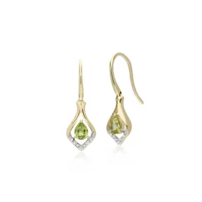 Peridot Ohrring, 9 Karat Gelbgold Rund Peridot & Diamant Blatt Ohrhänger