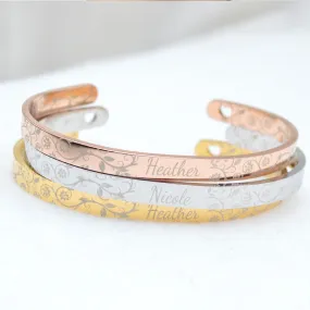 Personalised Cuff Bracelet, Handmade Jewelry, Engraved bracelet, Bridesmaid Gifts Silver Bracelet, Bracelets for Women, Personalized