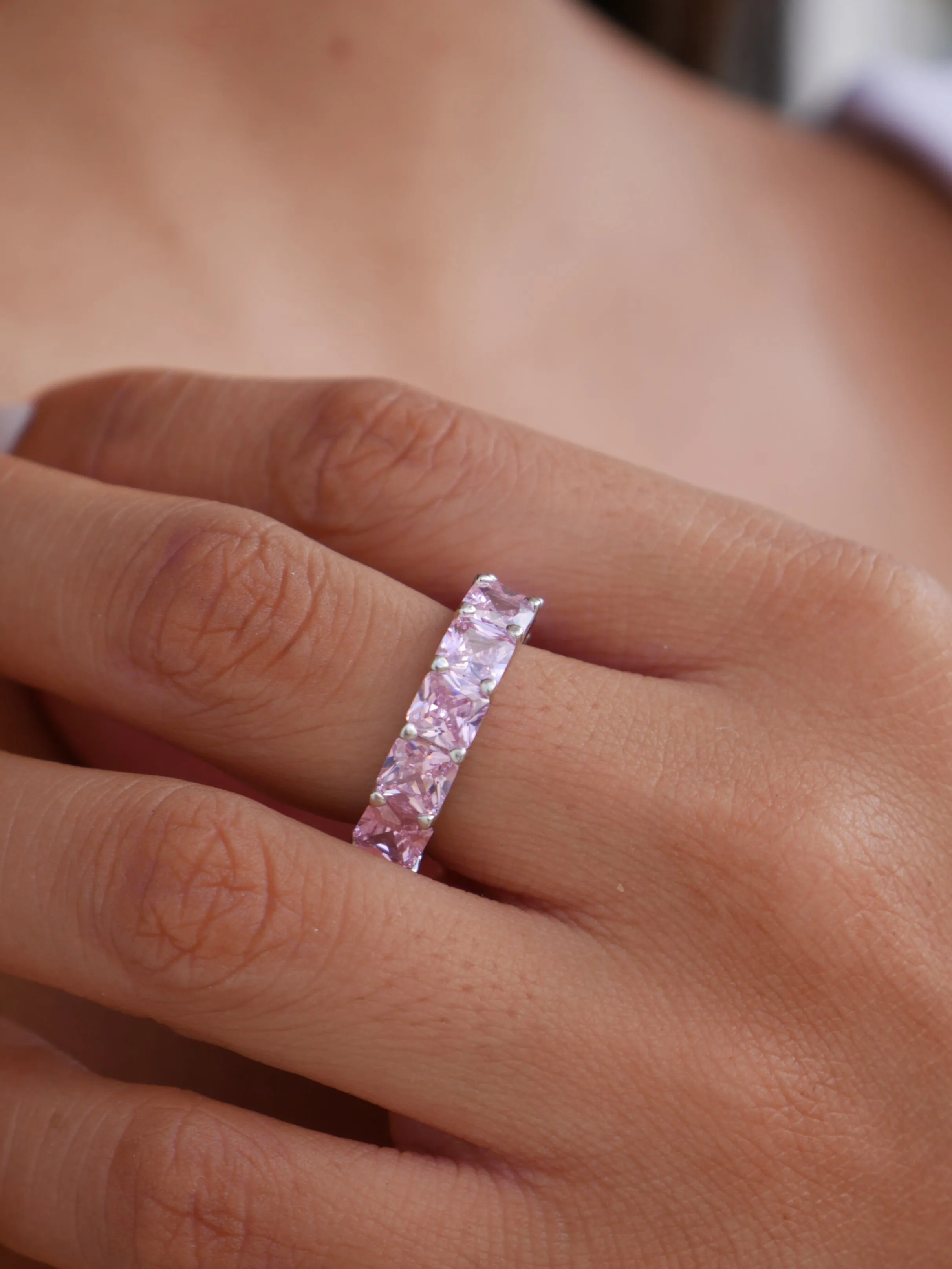 Pink Eternity Ring 925 Sterling Silver Pink Diamond Zircon Luxury Band Rings