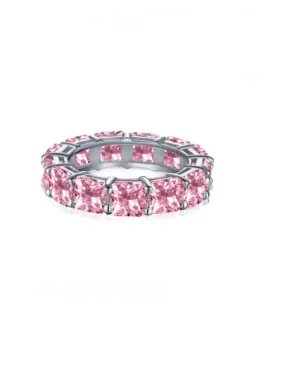 Pink Eternity Ring 925 Sterling Silver Pink Diamond Zircon Luxury Band Rings