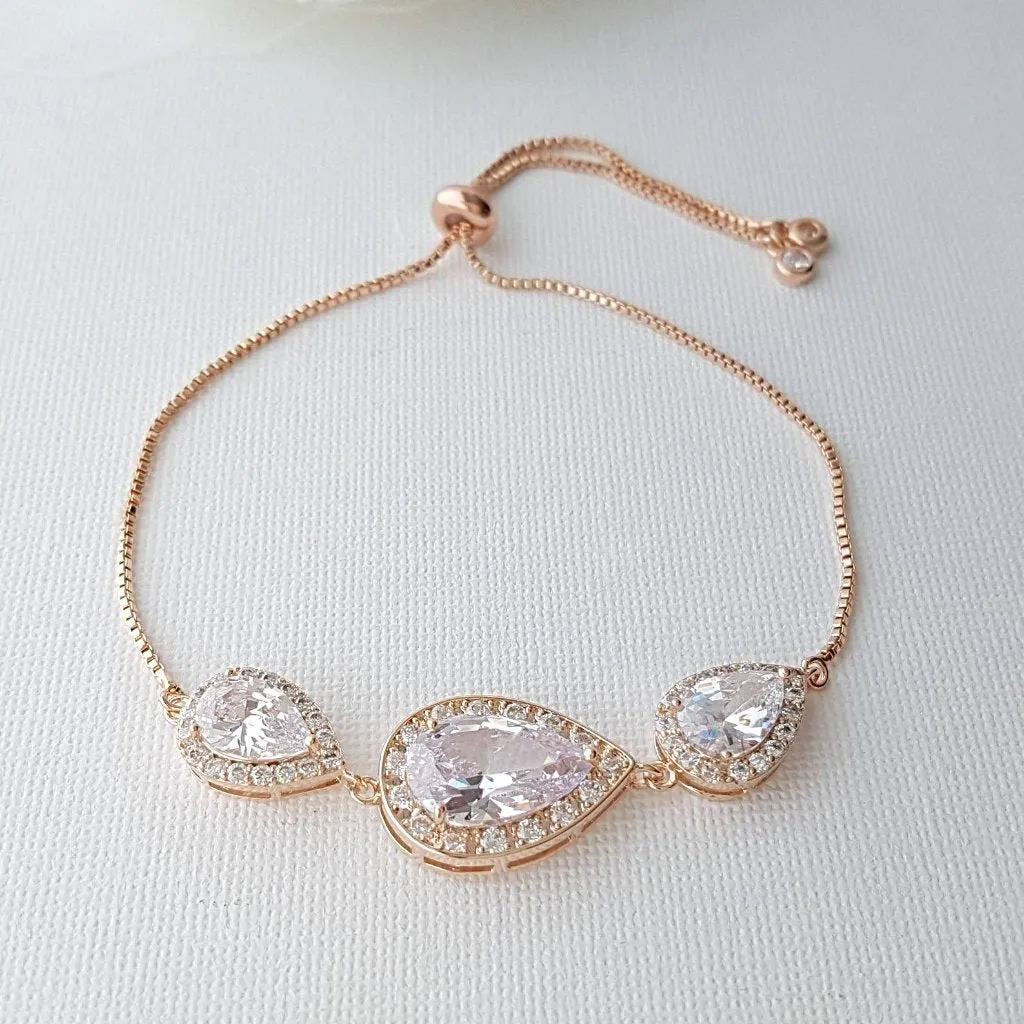 Pink Gold Teardrop Slider Bracelet for Brides Bridesmaids-Evelyn