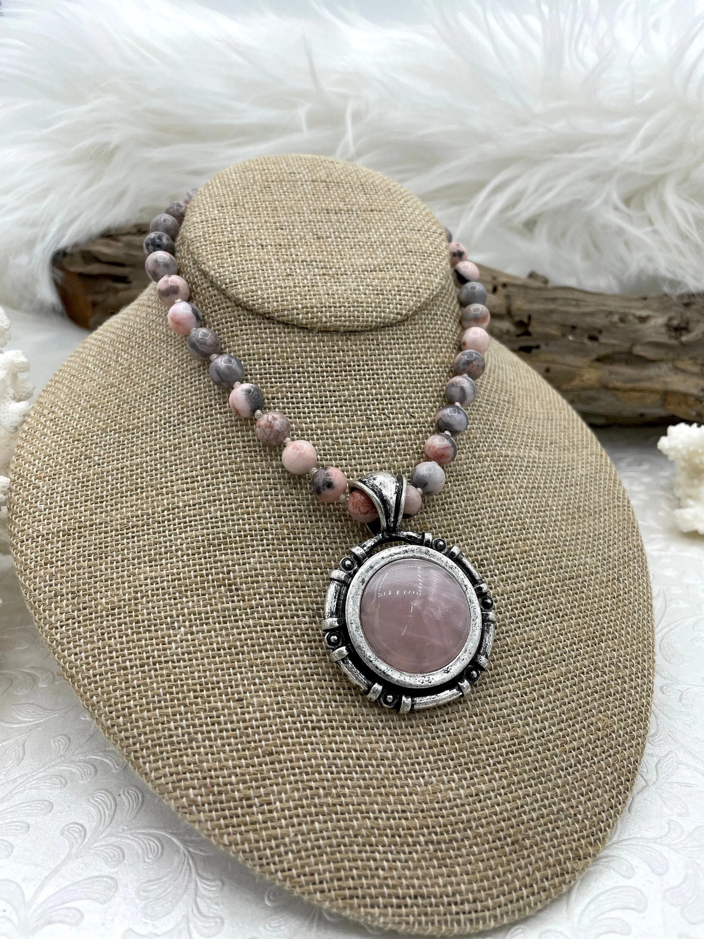 Pink Rhodonite Stone Pendant with Bezel, Natural Stone Pendant, Semi precious Pendant in a variety of patterns, 3 bezel colors, Fast Ship