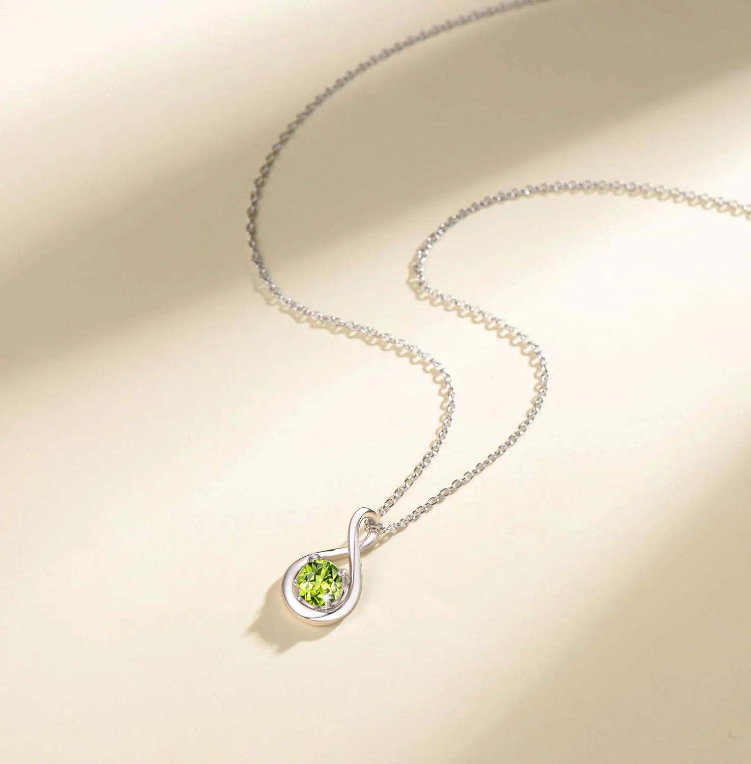 "Infinite Embrace" August Birthstone Peridot Stone Infinity Symbol Sterling Silver Pendant Necklace