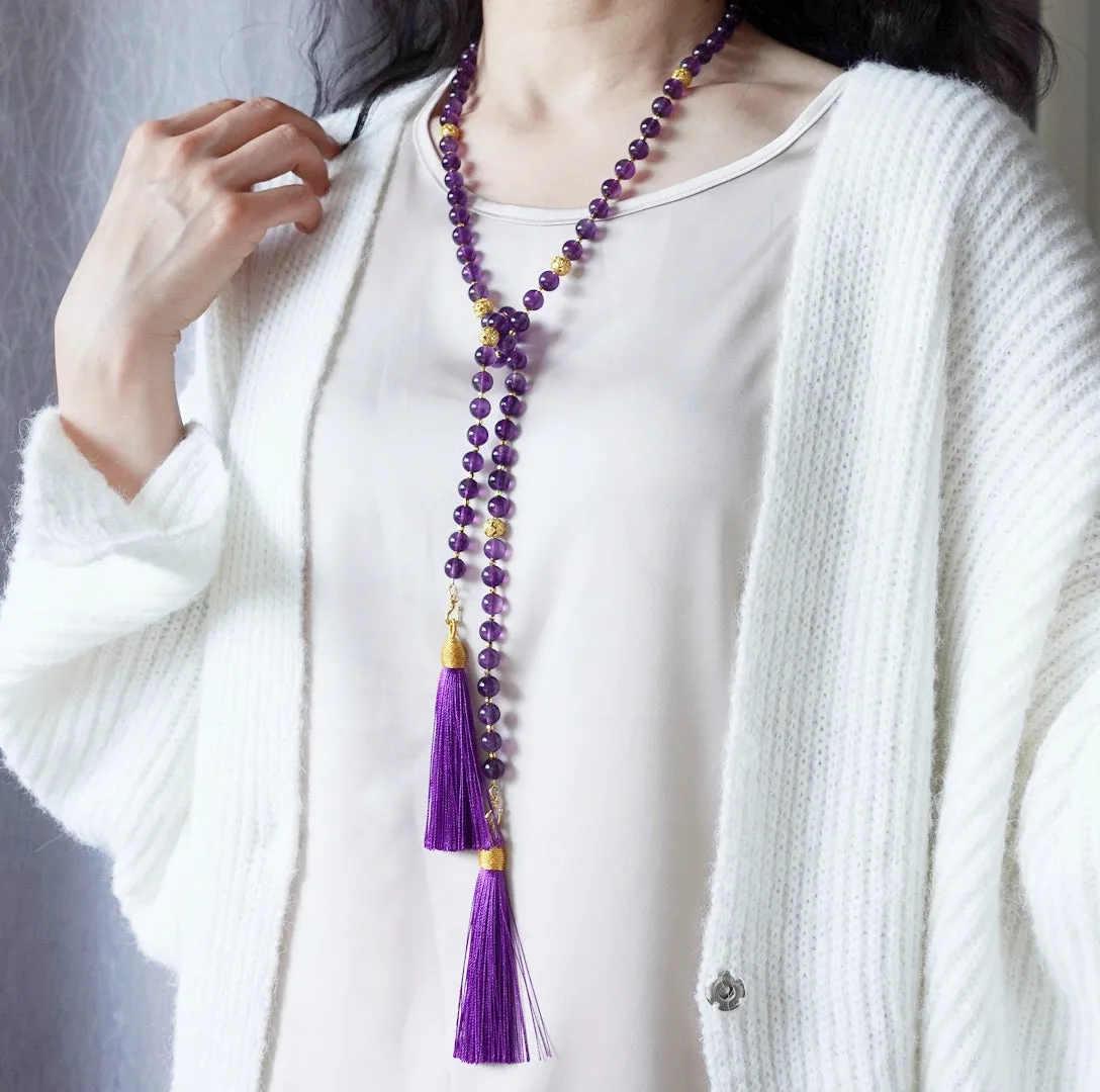 Return to Origin Beaded Amethyst Necklace with Tassels