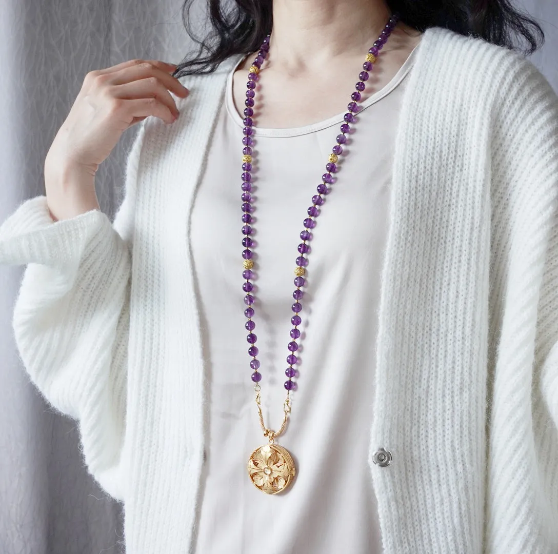 Return to Origin Beaded Amethyst Necklace with Tassels