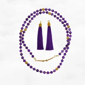 Return to Origin Beaded Amethyst Necklace with Tassels