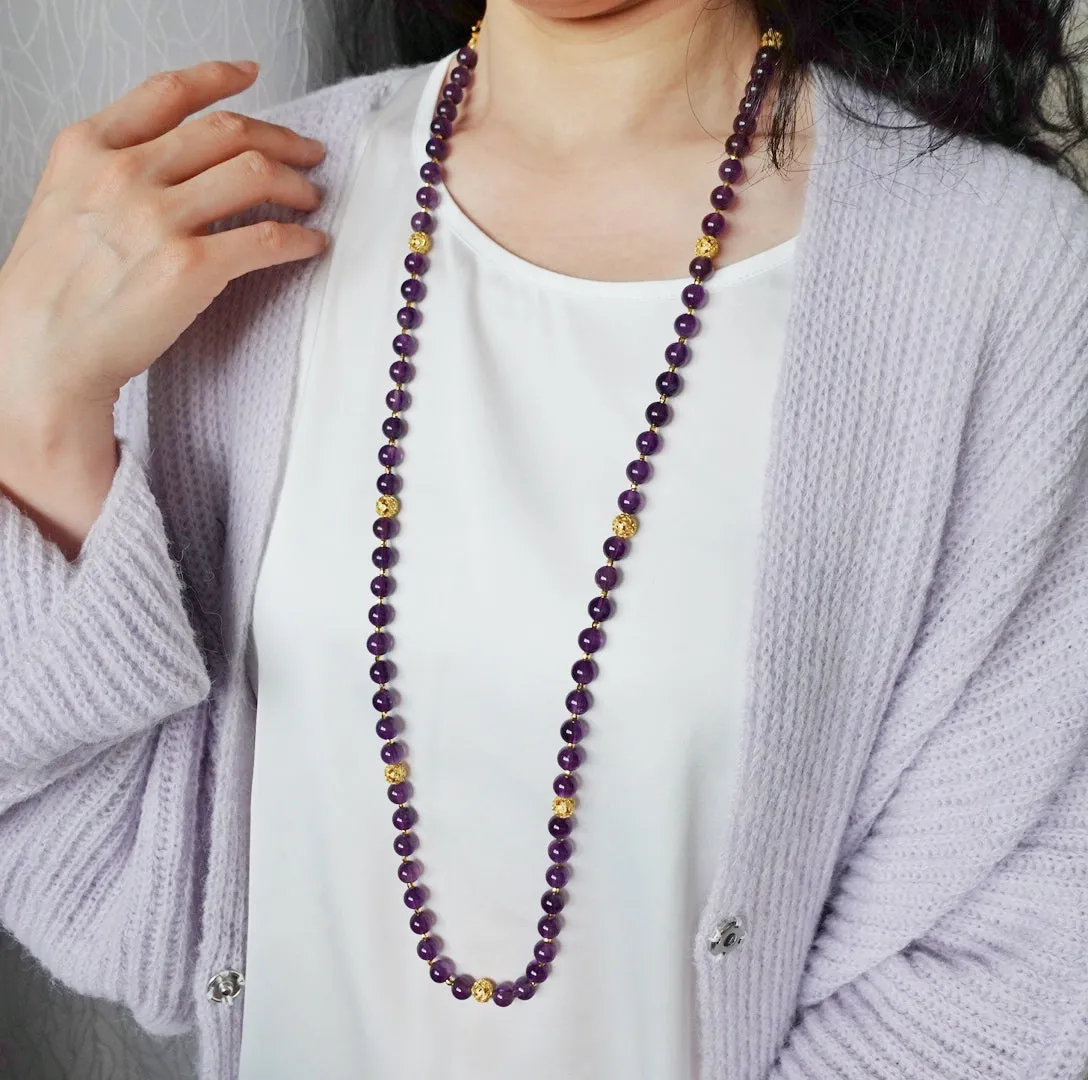 Return to Origin Beaded Amethyst Necklace with Tassels