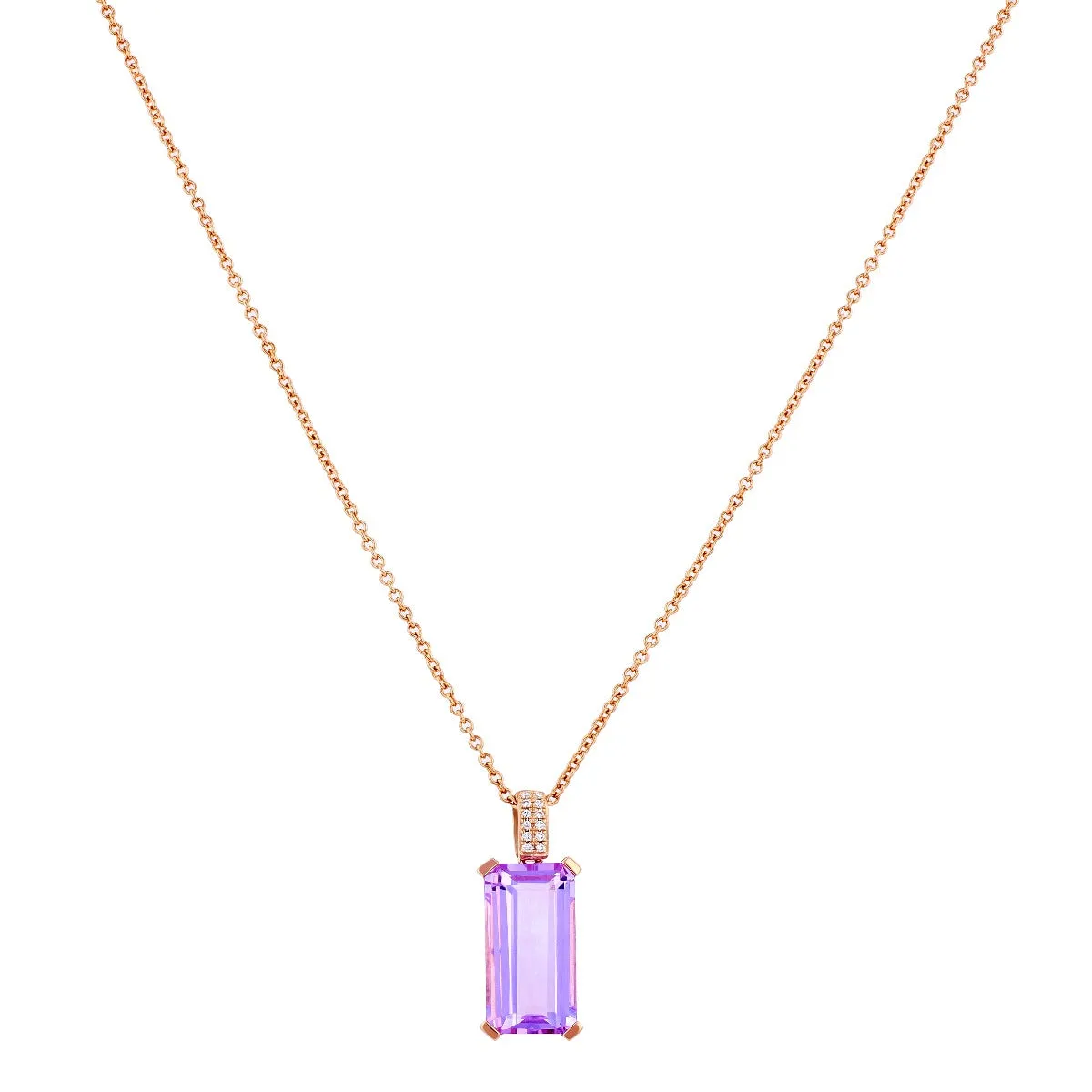 Rosa Mer Collection Octagon 4.55ct Purple Amethyst & Diamond Pendant | 9K Rose Gold