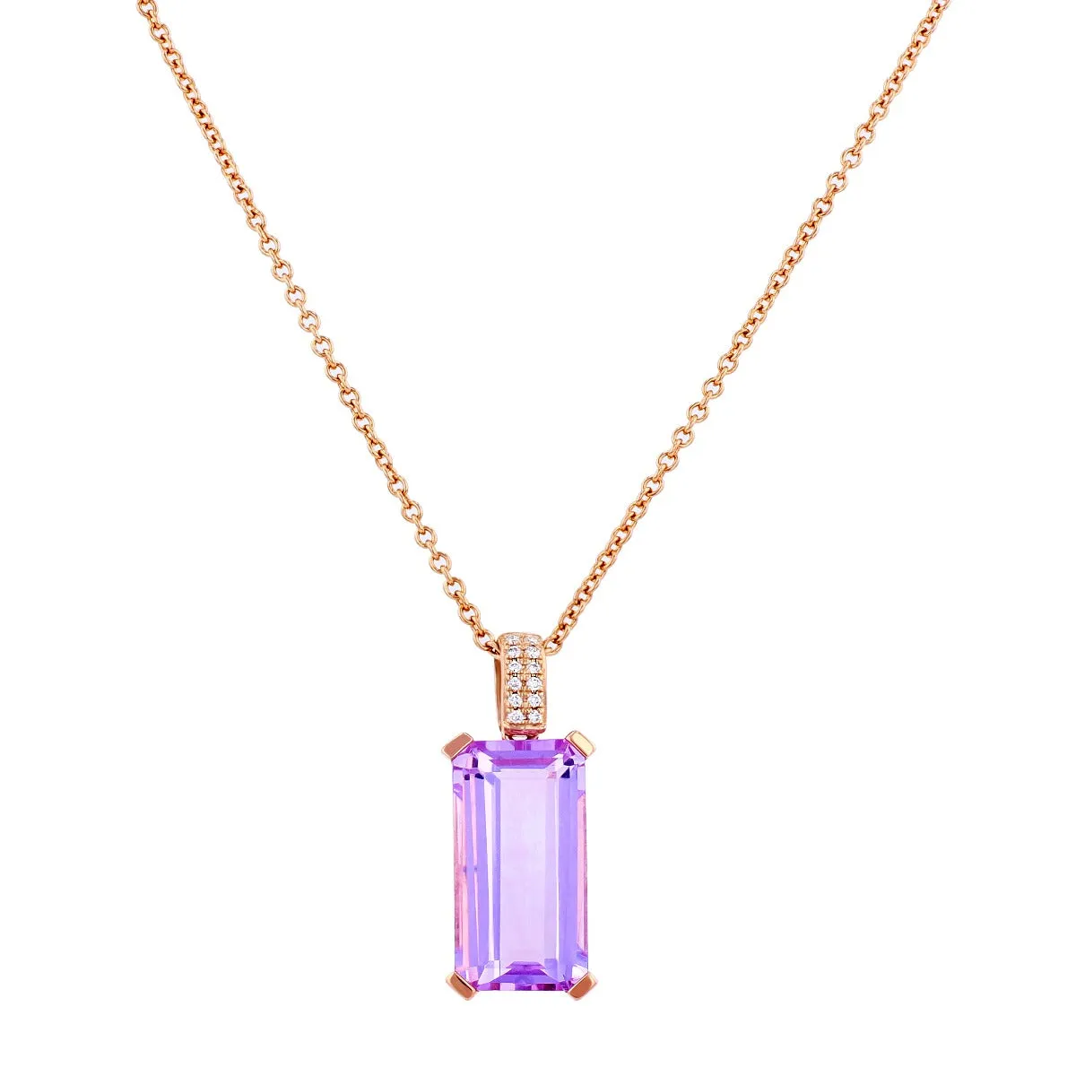 Rosa Mer Collection Octagon 4.55ct Purple Amethyst & Diamond Pendant | 9K Rose Gold