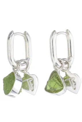 Rough Gem Charm Earrings - Peridot - Silver