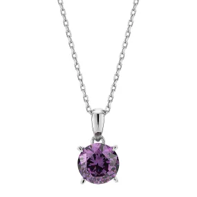 Round Brilliant solitaire necklace with amethyst simulant in sterling silver