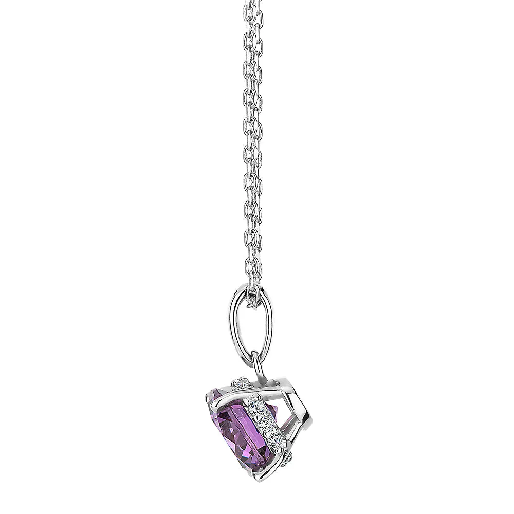 Round Brilliant solitaire necklace with amethyst simulant in sterling silver