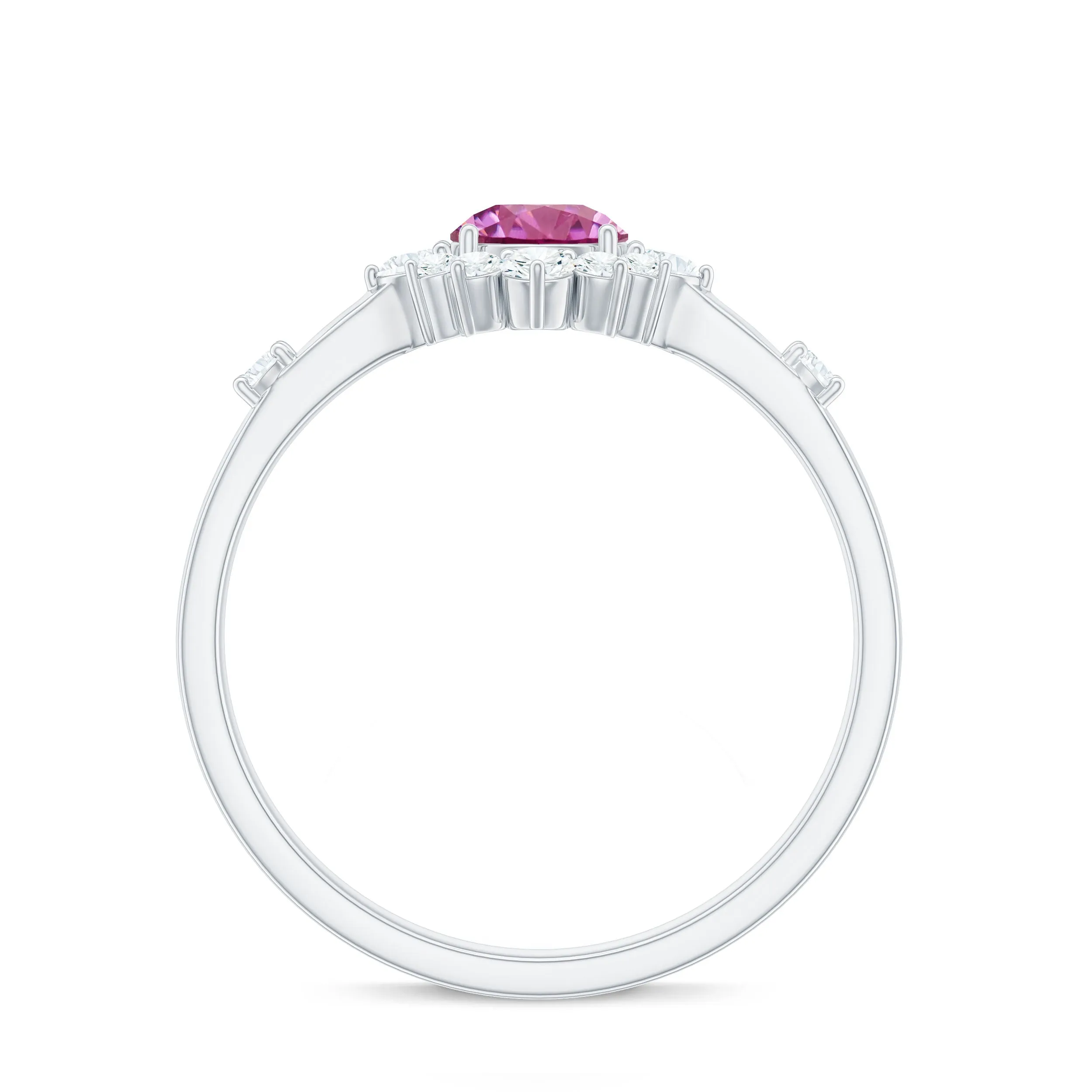 Round Pink Tourmaline Classic Halo Engagement Ring with Diamond