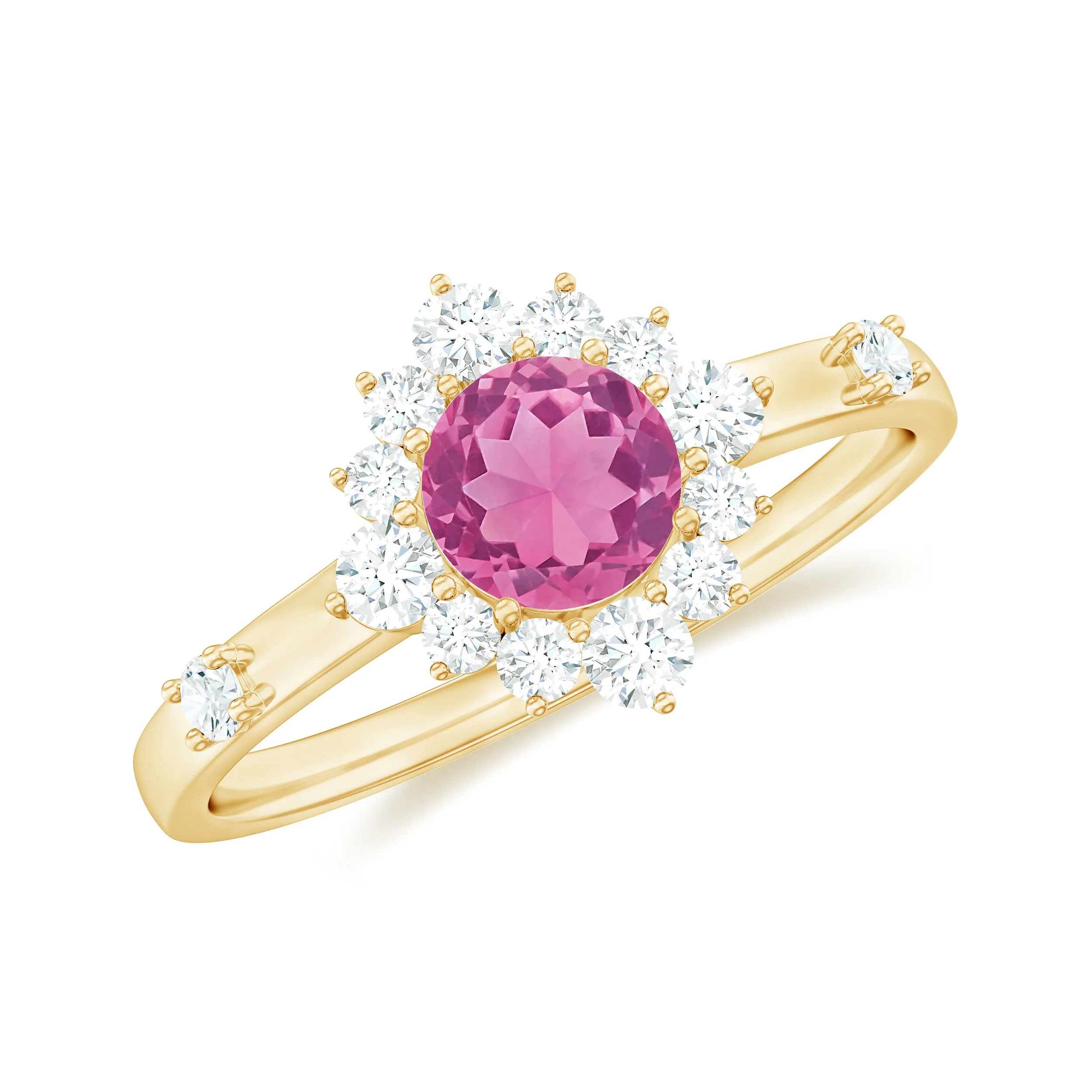 Round Pink Tourmaline Classic Halo Engagement Ring with Diamond