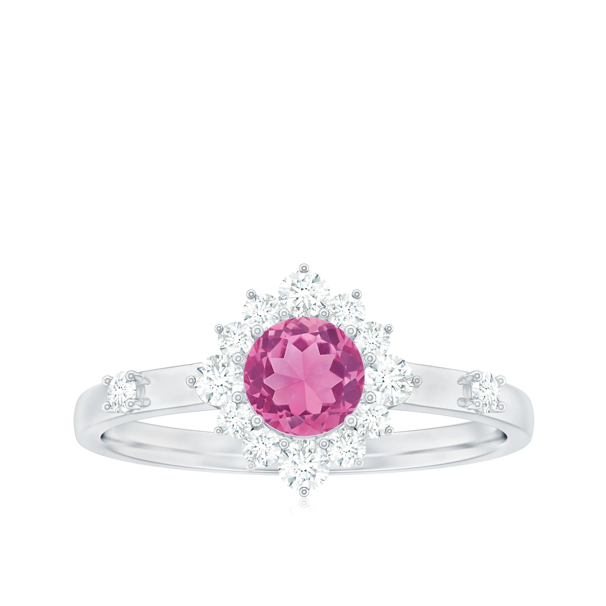 Round Pink Tourmaline Classic Halo Engagement Ring with Diamond