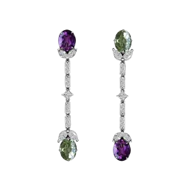 Russie Dangling Earrings - Purple Green Oval W085