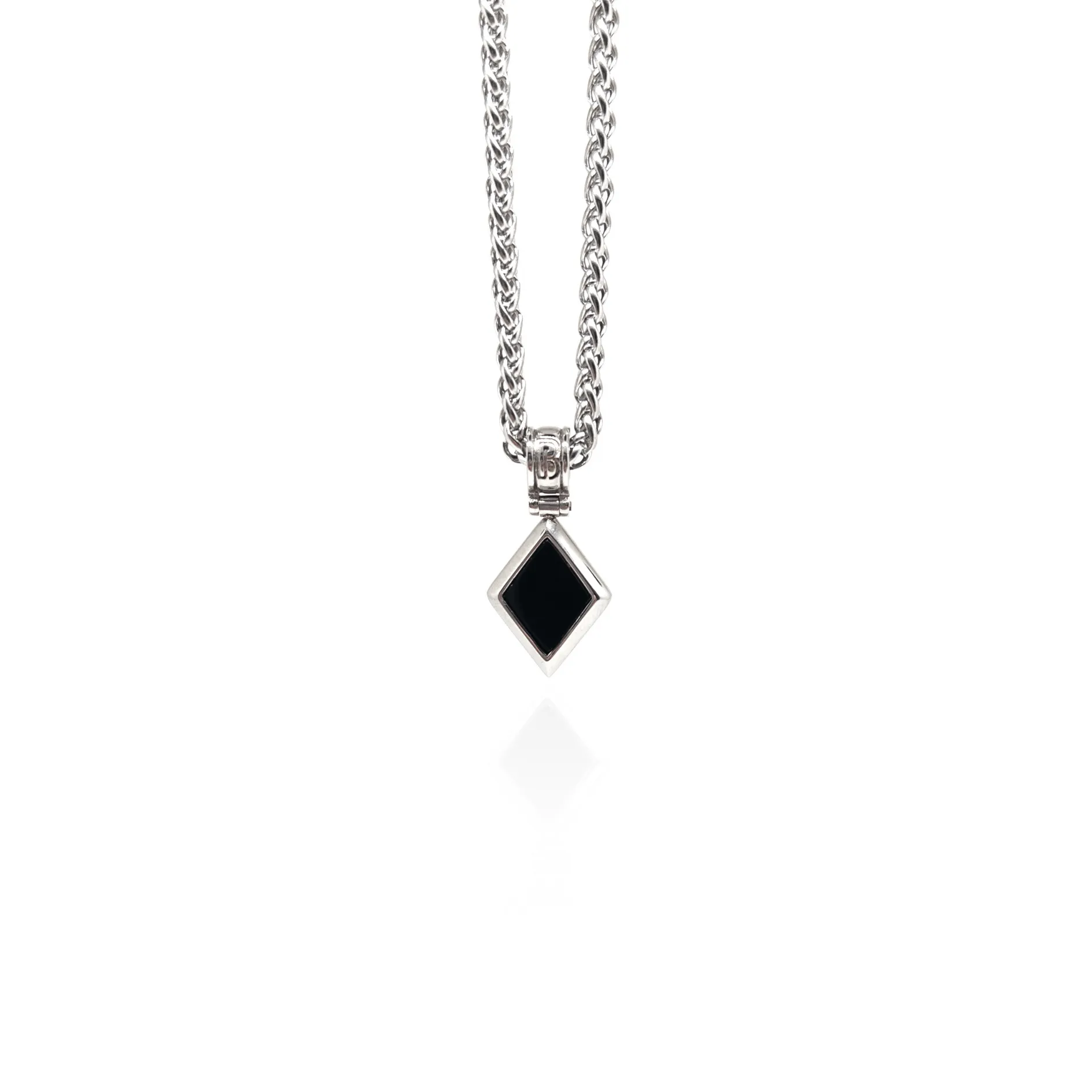 Silver Plated Diamond Shape Onyx Necklace