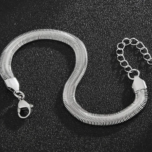 Silver Stainless Steel Snake 6mm Bracelet (Circumference 18cm) 銀色不銹鋼6毫米蛇骨手鍊 (鍊長 18cm) KJBR16278