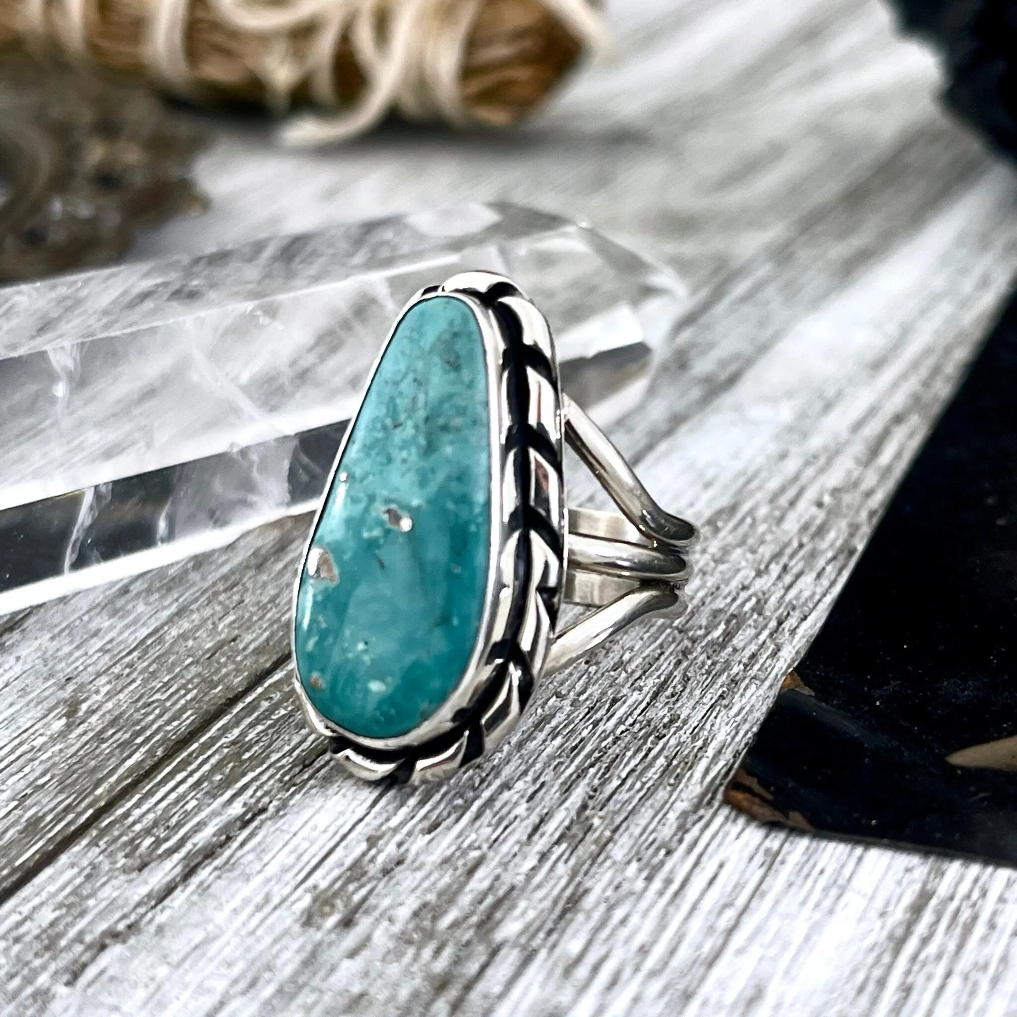 Size 9 Stunning Royston Turquoise Statement Ring Set in Sterling Silver / Curated by FOXLARK Collection