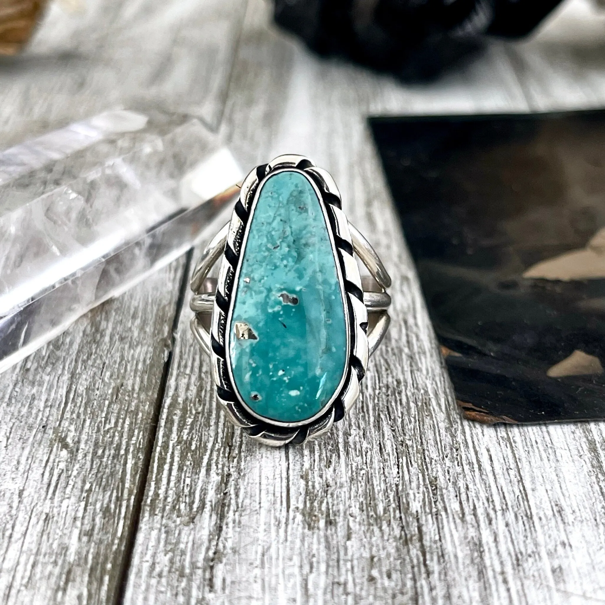 Size 9 Stunning Royston Turquoise Statement Ring Set in Sterling Silver / Curated by FOXLARK Collection