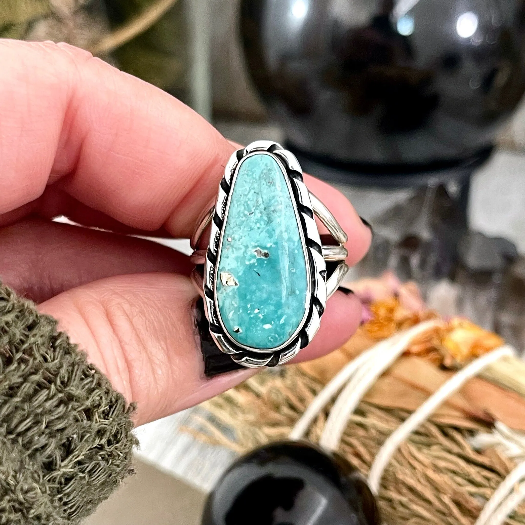 Size 9 Stunning Royston Turquoise Statement Ring Set in Sterling Silver / Curated by FOXLARK Collection