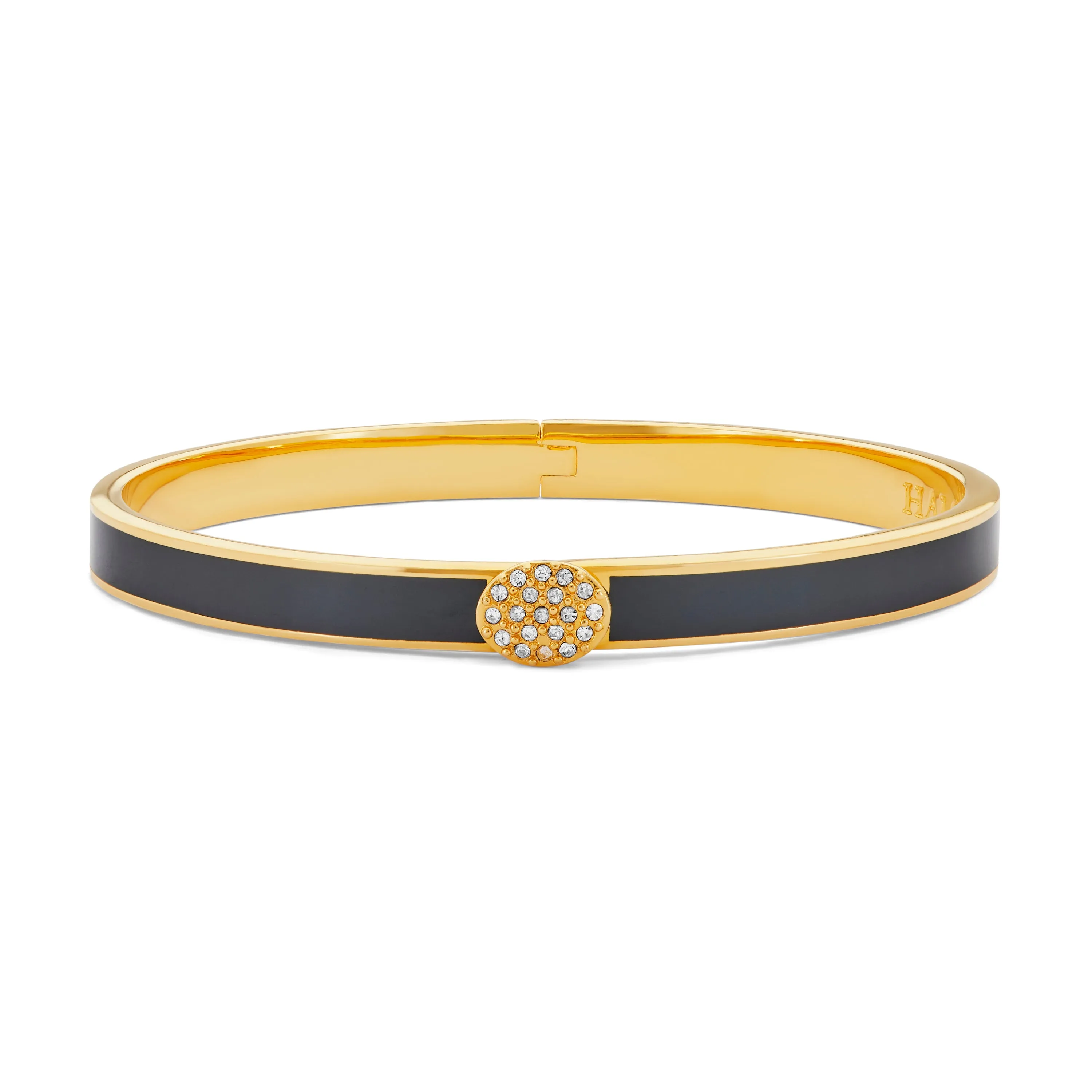 Skinny Pave Button Black & Gold Bangle