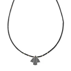 SMALL HEMATITE THUNDERBIRD   GOLD AND ONYX BEADED TOGGLE NECKLACE