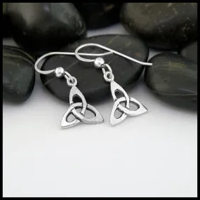 Small Open Triquetra Drop or Post Earrings in Silver