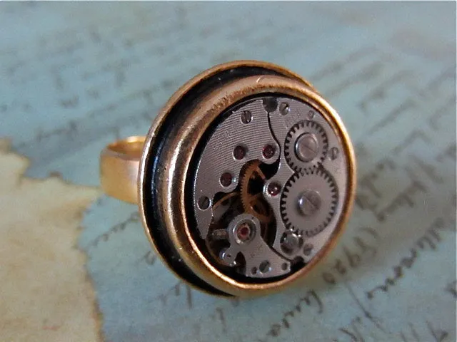 Sphere- Steampunk Ring - Repurposed - recycled