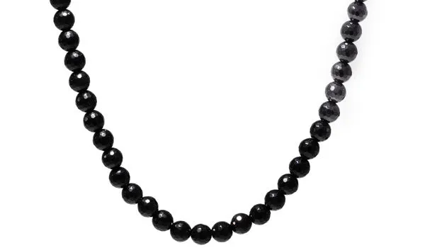 Sterling Silver 90's Style Mini Adjustable Faceted Onyx Necklace