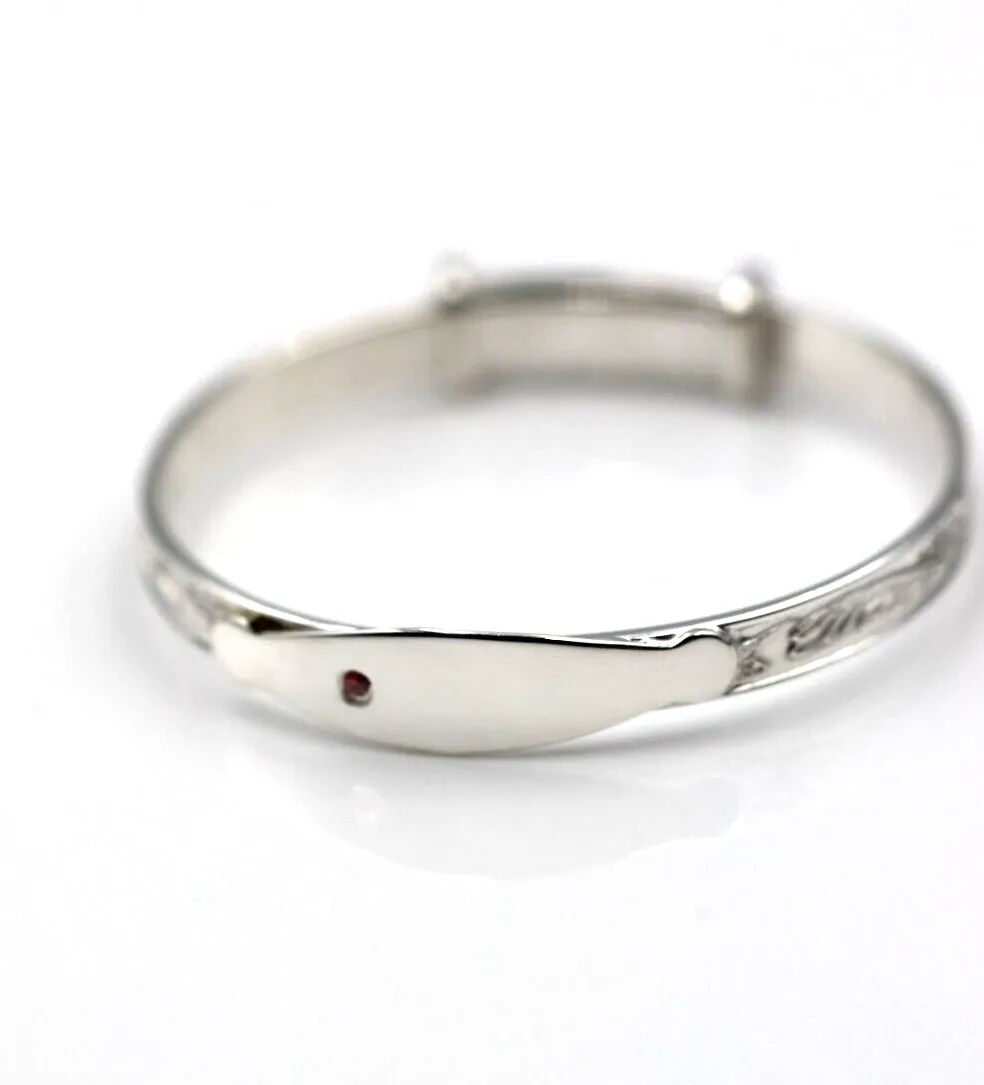 Sterling Silver Child's Engraved Expanding Bangle   ID Plate Pink CZ