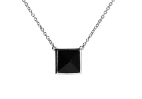 Sterling Silver Jet Black Pyramid Stud Necklace 17 inch