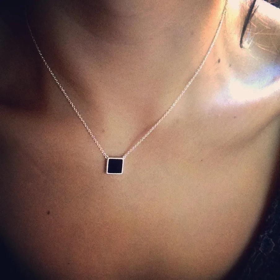 Sterling Silver Jet Black Pyramid Stud Necklace 17 inch