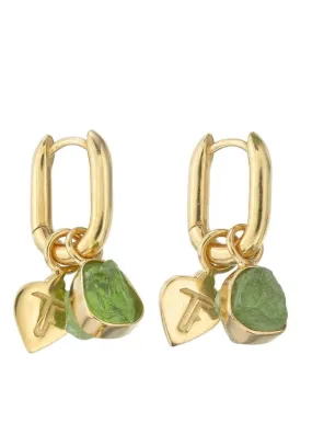 Tiger Frame Rough Gem Oval Hoops- Peridot