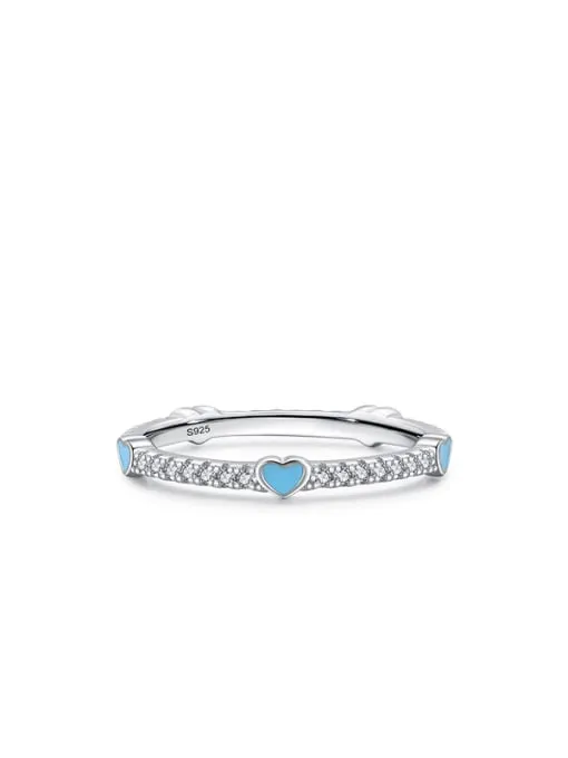 Tiny Heart Colorful Enamel Diamond CZ Ring Band