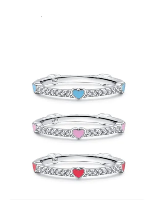 Tiny Heart Colorful Enamel Diamond CZ Ring Band