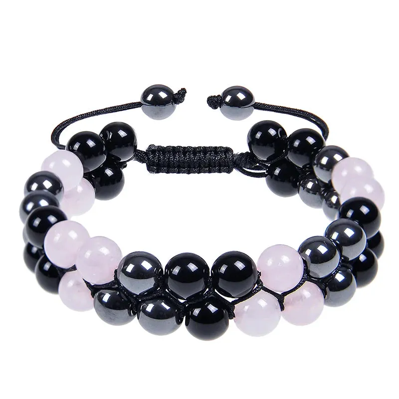 Triple Protection Bracelet 8mm Beads Bracelet Tigers Eye Black Obsidian Hematite Bracelet for Men Women Healing Crystal Bangle