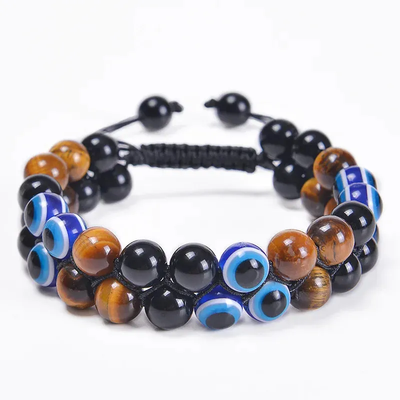 Triple Protection Bracelet 8mm Beads Bracelet Tigers Eye Black Obsidian Hematite Bracelet for Men Women Healing Crystal Bangle