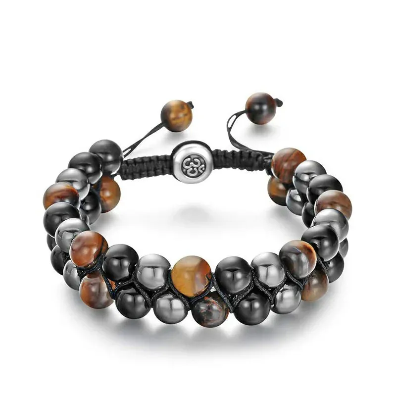 Triple Protection Bracelet 8mm Beads Bracelet Tigers Eye Black Obsidian Hematite Bracelet for Men Women Healing Crystal Bangle