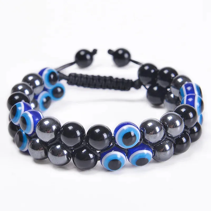 Triple Protection Bracelet 8mm Beads Bracelet Tigers Eye Black Obsidian Hematite Bracelet for Men Women Healing Crystal Bangle