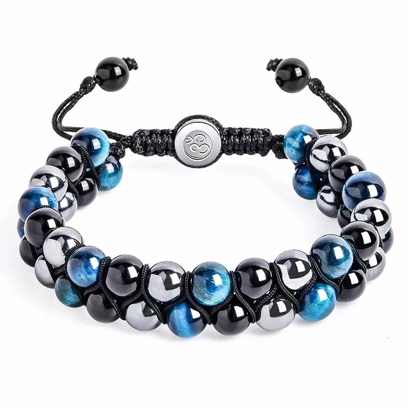 Triple Protection Bracelet 8mm Beads Bracelet Tigers Eye Black Obsidian Hematite Bracelet for Men Women Healing Crystal Bangle