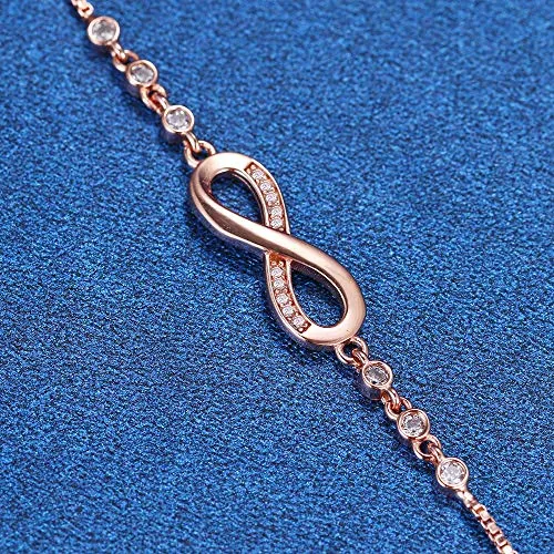 Tusuzik Double Heart 14K Rose Gold Plated Bracelet Cubic Zirconia Paved Adjustable Infinity Bracelets for Women Jewelry