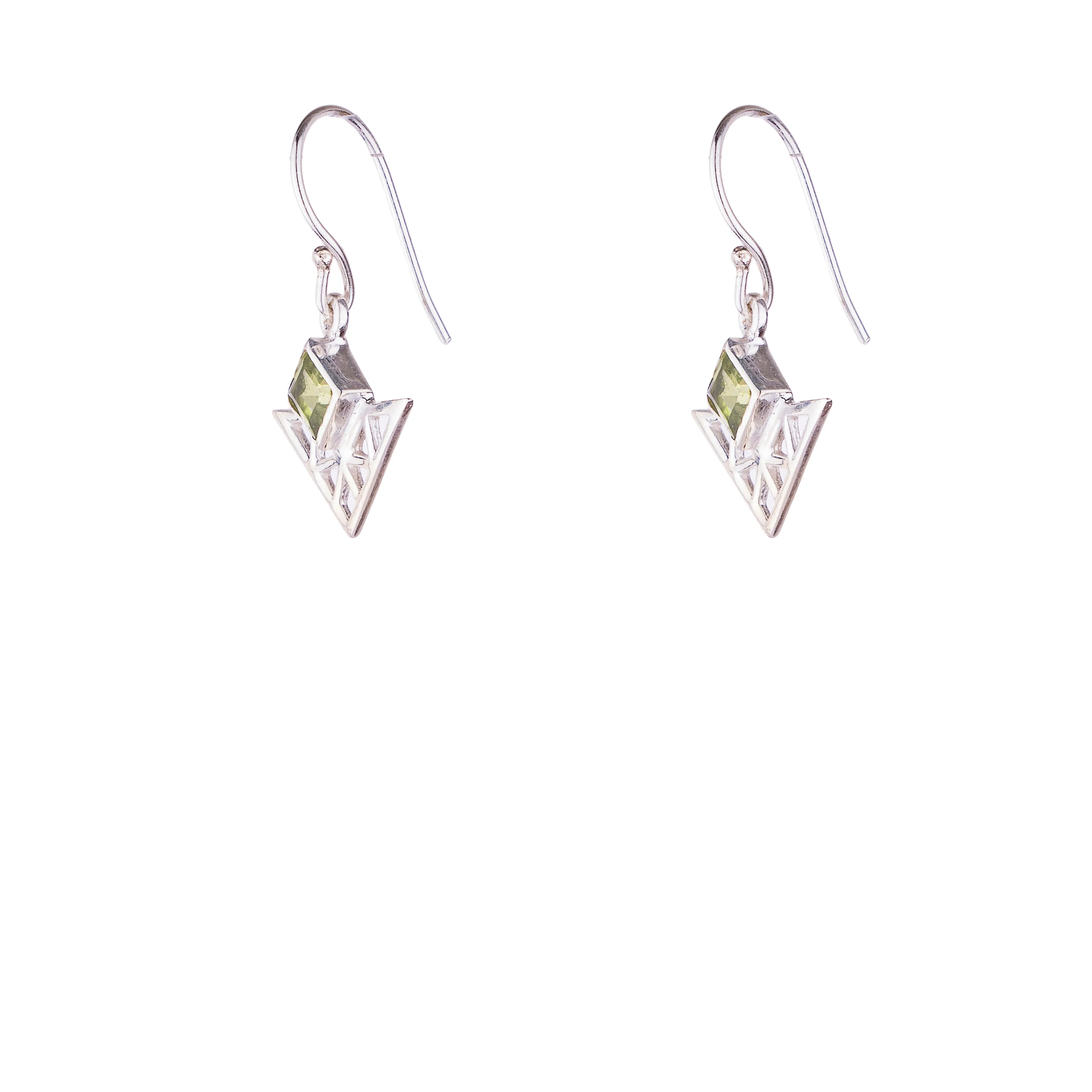 V Peridot Earrings, Sterling Silver