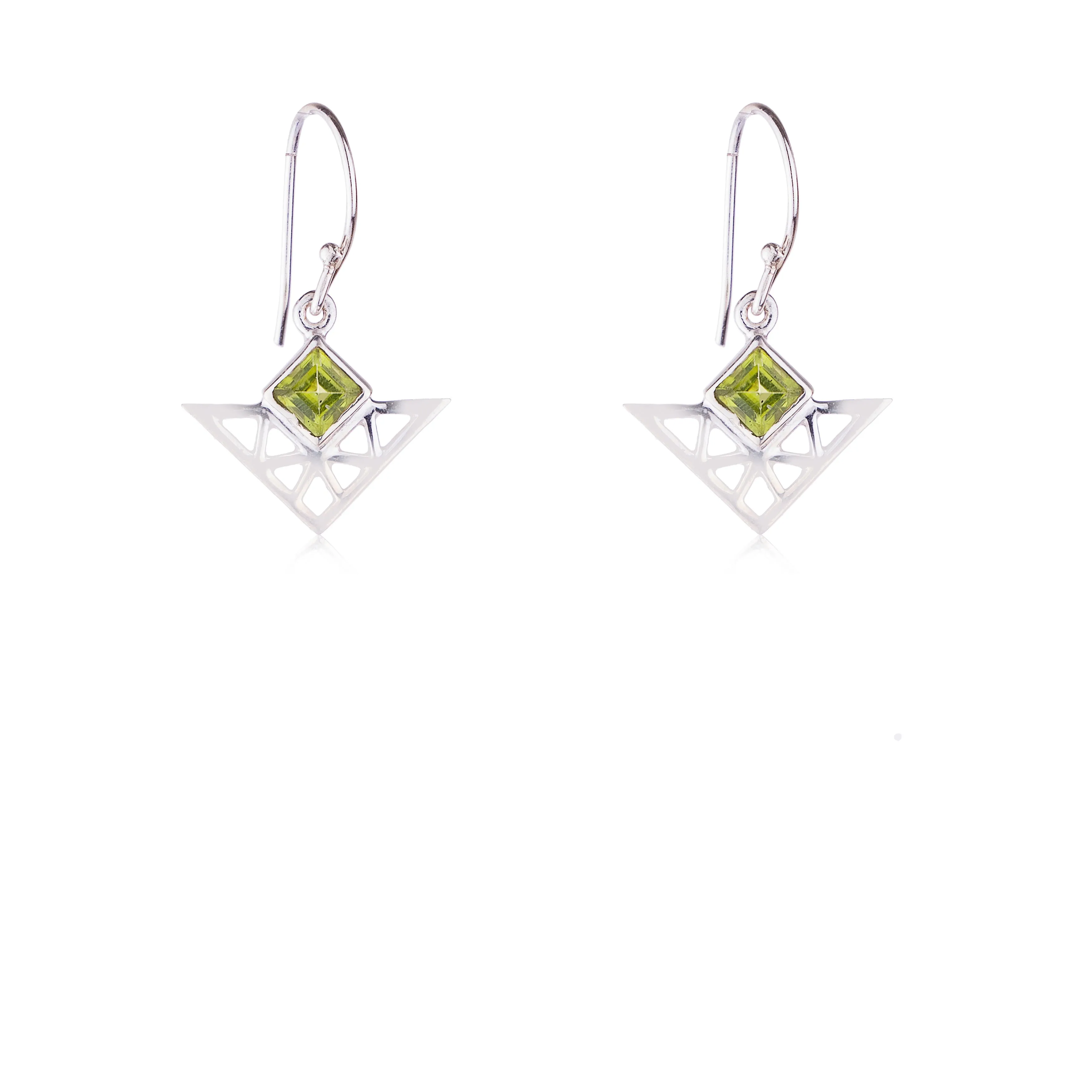 V Peridot Earrings, Sterling Silver