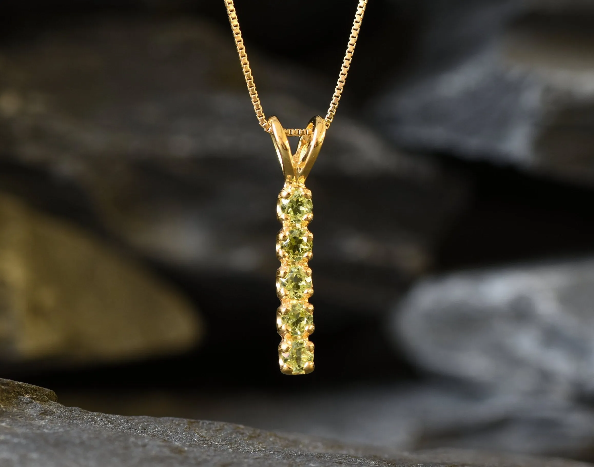 Vertical Peridot Pendant - Natural Peridot Necklace, Gold Peridot Necklace