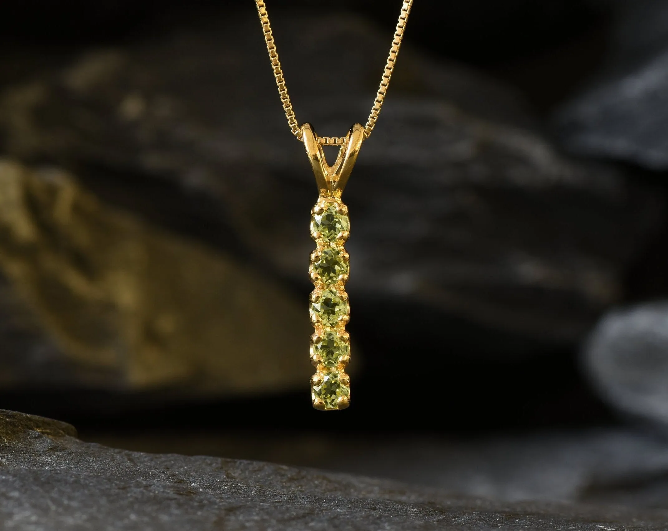 Vertical Peridot Pendant - Natural Peridot Necklace, Gold Peridot Necklace