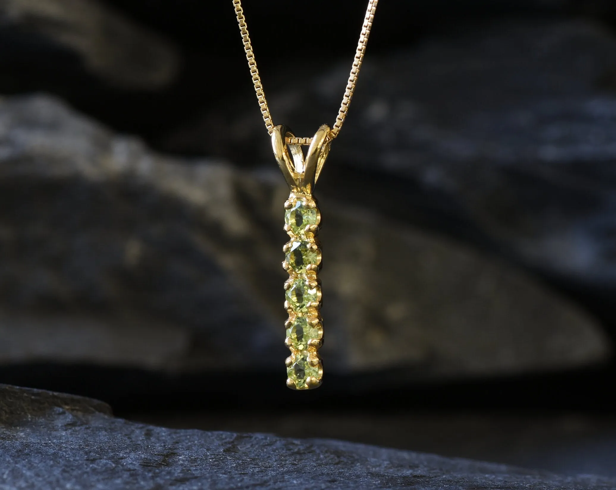 Vertical Peridot Pendant - Natural Peridot Necklace, Gold Peridot Necklace