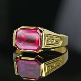 Vintage 10K Gold Rectangle Flat Top Ruby Signet Ring