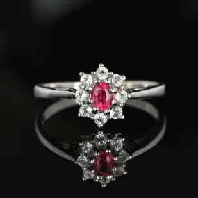 Vintage 14K White Gold Red Spinel Halo Cluster Ring